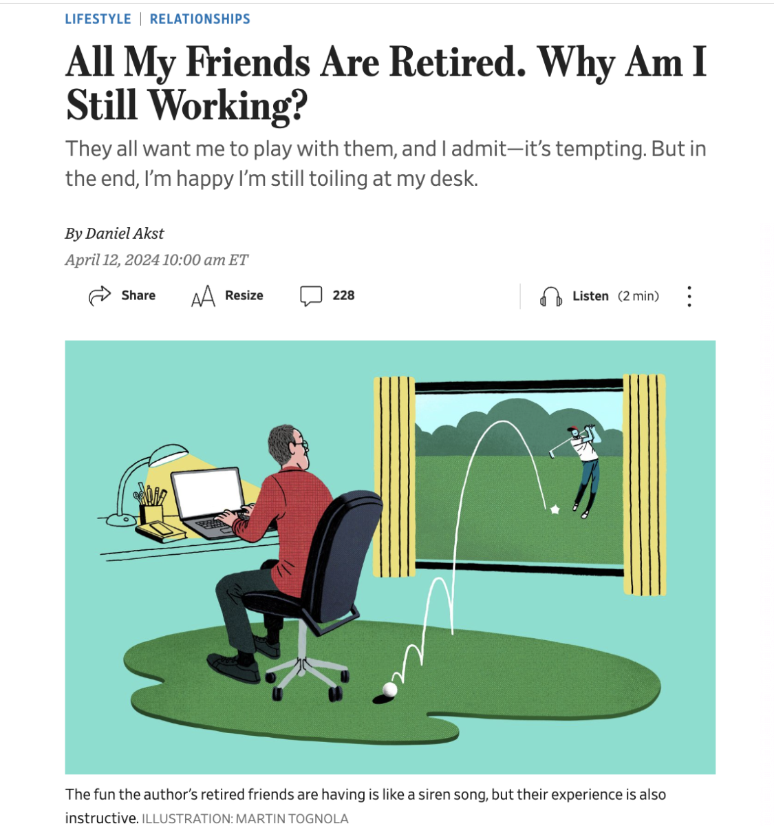 The Wall Street Journal / About someone who, even at retirement age, continues to work - Martin Tognola - Anna Goodson Illustration Agency